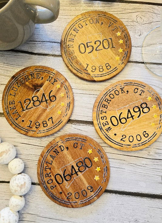 The Hometown Stamp - Wooden Coasters (4)