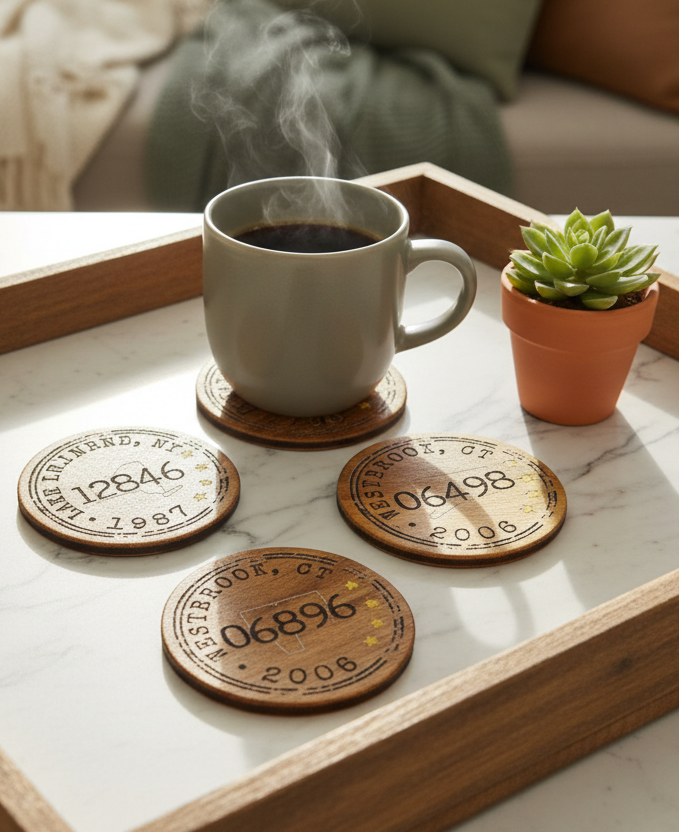 The Hometown Stamp - Wooden Coasters (4)